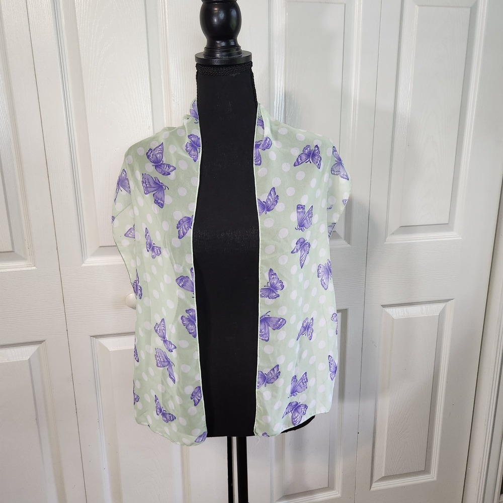 Mint‎ Green Butterfly Polka Dot Sheer Lightweight Rectangular Scarf 57x9.5